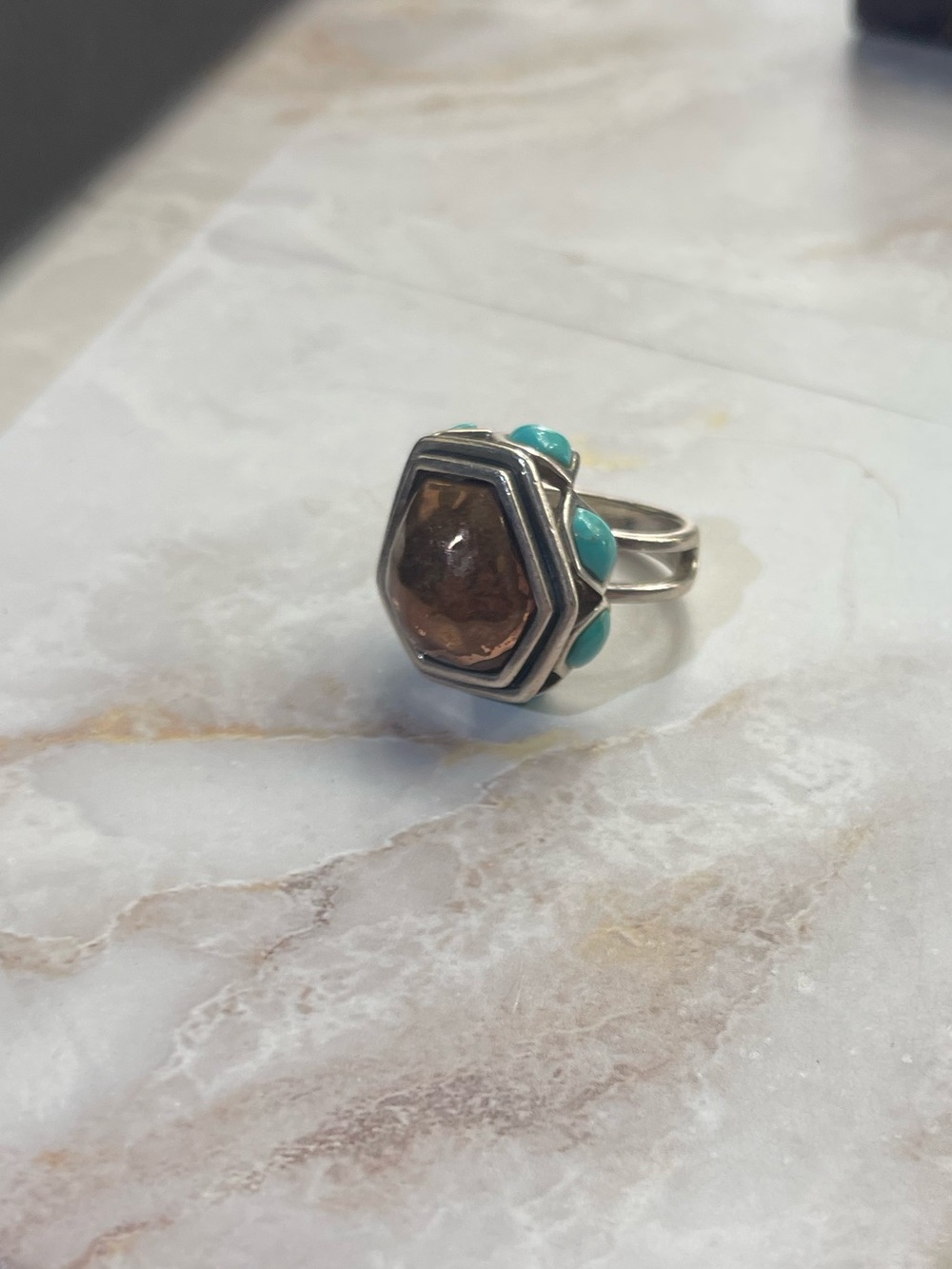 Barse Sterling Silver Turquoise and Brown Gemstone Ring size 6